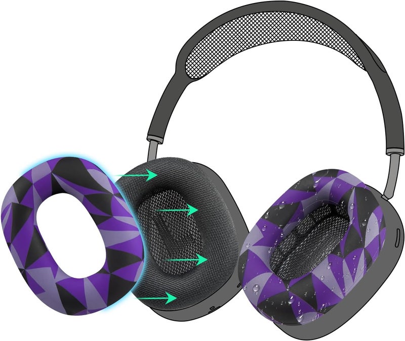 SoloWIT Sweat Proof Silicone Ear Cover for AirPods Max, Comfortable Fit for Gym Exercise, Easy to Clean, No Sound Quality Loss - Purple Black - Image 1